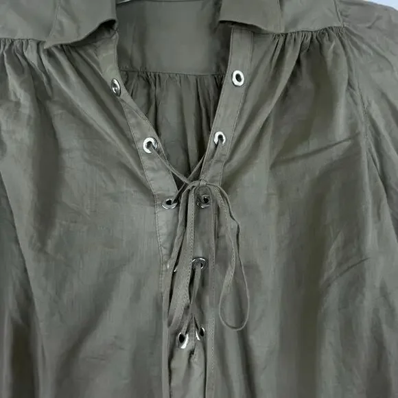 Anne Fontaine Paris Light Green Gray Tunic Blouse Lace Up V-Neck Size 36 - Picture 3 of 13